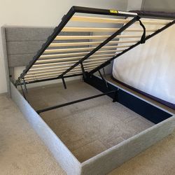  Gray Queen size bed frame  - hydraulic lift up storage