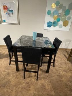 5PC Black Faux Dining Table Set