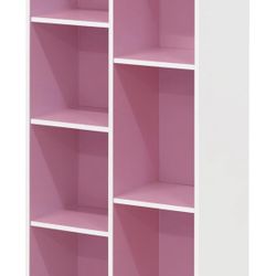 Furinno LUDER Book Shelf, 7-Cube Bookshelf, Bookcase, 9.4 x 19.5 x 41.7, for Living Room, Bedroom, Home Office, White/Pink