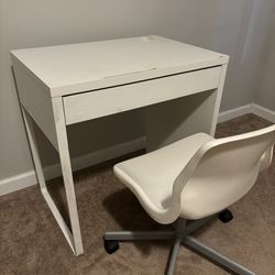White IKEA Desk W/ Rolling Chair 