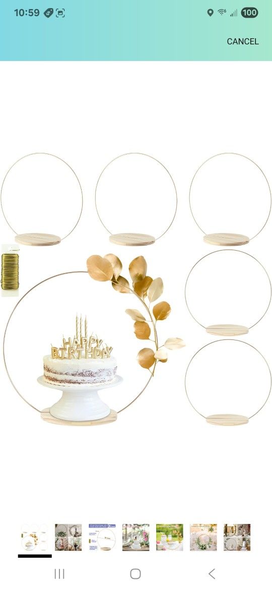 6 Pack Floral Hoop Centerpieces with Stand 14 Inches Metal Rings for Crafts DIY Centerpieces Table Decoration with Wooden Cake Stand Wedding Birthday