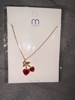 Gold Cherry Heart Necklace New