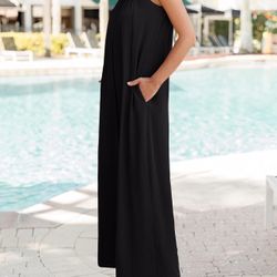 ZESICA Enterizo suelto de verano para mujer, casual, cuello en V, sin mangas, de gran tamaño, pierna ancha, overol con bolsillos