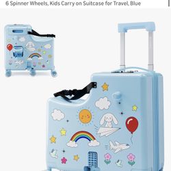 Ride on Suitcase for Kids, Hard Shell Kids Luggage with Belt, Foldable Pedal & Front Grab Handles, Hidden Cup Holder, TSA Lock, 6 Spinner Wheels, Kids