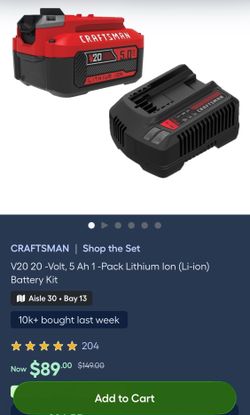 Craftsman v20 battery and rapid charger