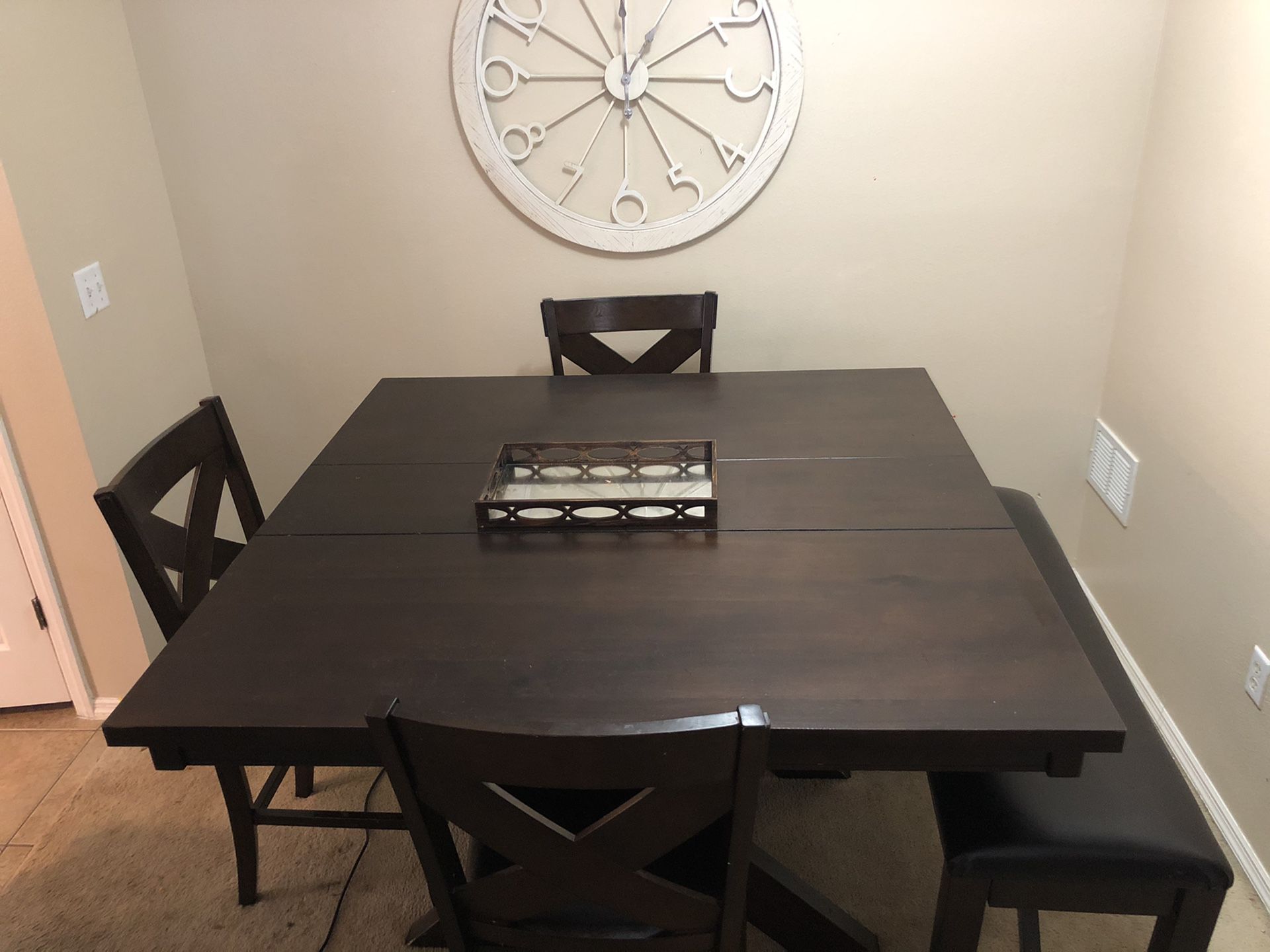 Dining room set table and chairs and bench