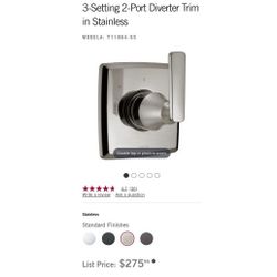 DELTA Shower Handle 3 Setting 2 Port Diverter Trim. Builder-Grade