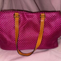 Woven Pink Leather Shoulder Bag by Antonio Melani