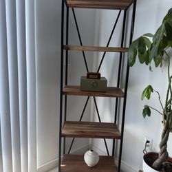 Industrial Wood & Metal Corner Shelf - Modern 5-Tier Bookcase