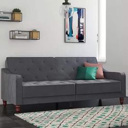 Modern Tufted Futon Full Size New Gray