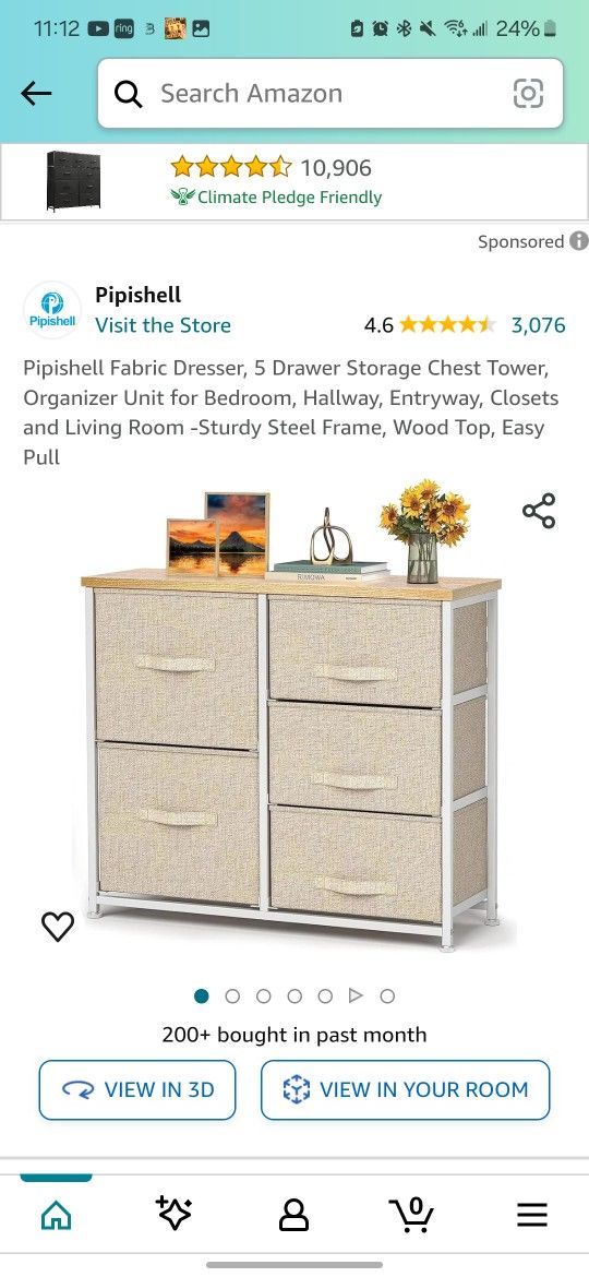 Fabric Dresser, 5 Drawer Storage Chest Tower, Organizer Unit for Bedroom, Hallway, Entryway, Closets and Living Room -Sturdy Steel Frame, Wood Top