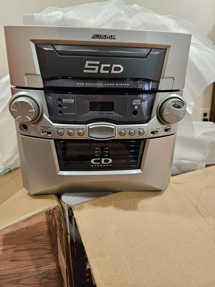 VINTAGE Audiovox CD1072 Home Shelf System 5 CD CHANGER AM FM Radio with Speakers - no remote