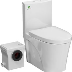 600W Macerating Toilet System, Upflush Toilets for Basement with One Piece Toilet Bowl & Soft Close Seat, Macerator Toilets Pump with 3 Inlets for Toi