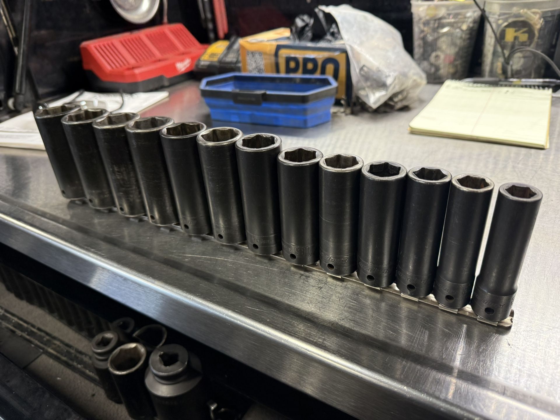 Snap On 1/2” Drive 6pt Deep Standard Impact Socket Set 