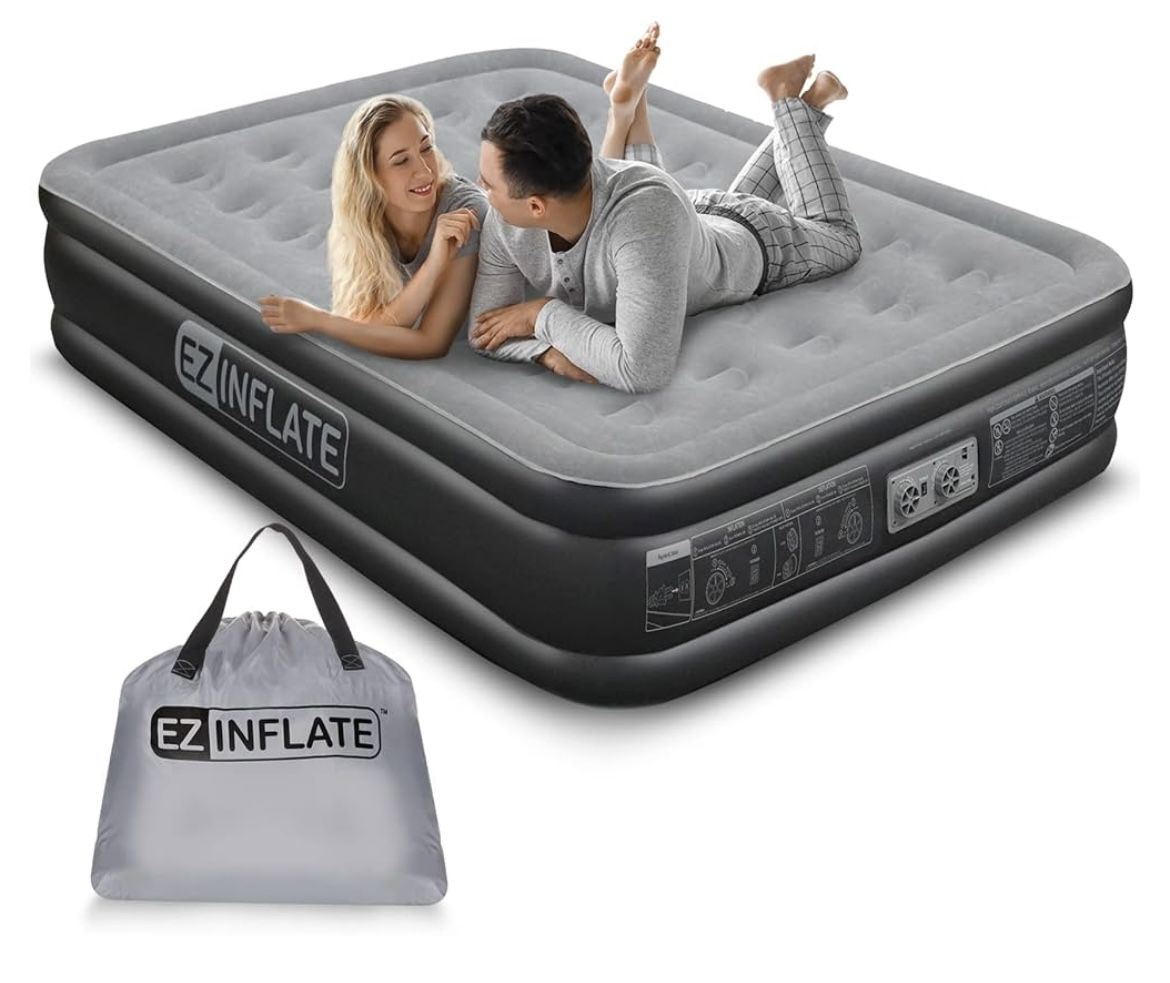 EZ INFLATE Double High Luxury Air Mattress with Built in Pump, Inflatable Mattress