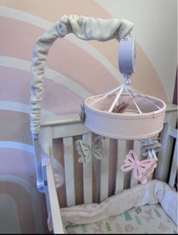 Lambs & Ivy Baby Blooms Pink Butterfly Musical Baby Crib Mobile Soother Toy