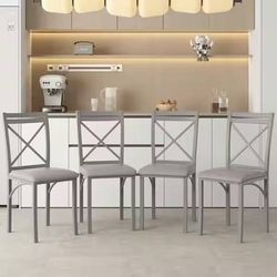 Dining Chairs (Set of 4) w/Steel Legs, Ergonomic Back and PU Leather Cushioned Seats for Kitchen and Living Room, Gray