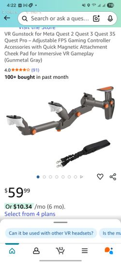 VR Gunstock for Meta Quest 2 Quest 3 Quest 3S Quest Pro – Adjustable FPS Gaming Controller Accessories with Quick Magnetic Attachment Cheek Pad for Im