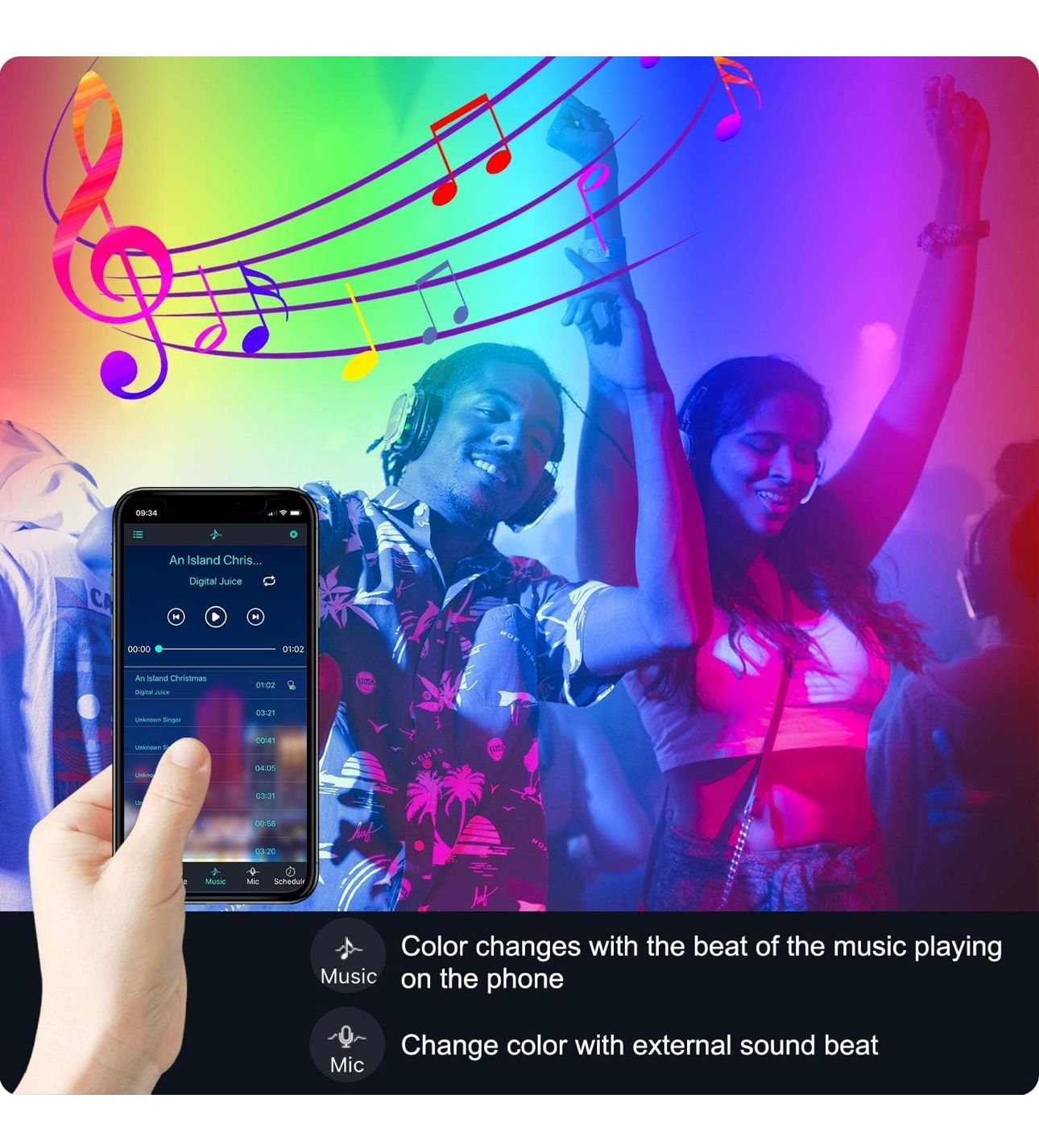 82Ft/25m LED Strip Lights, Music Sync Color Changing RGB LED Strip Built-in Mic, Bluetooth APP Controlled Home Lighting for Living Room Kitchen