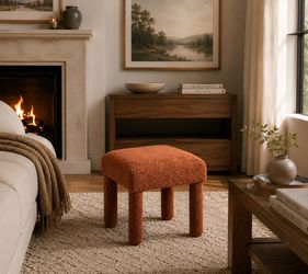 Upholstered Square Stool Ottoman Rust Boucle - Room Essentials™