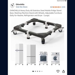 Heavy Duty All Stainless Steel Mobile Fridge Stand Base, Washing Machine Stand with Wheels, Adjustable Furniture Dolly for Washer, Refrigerator and Dr