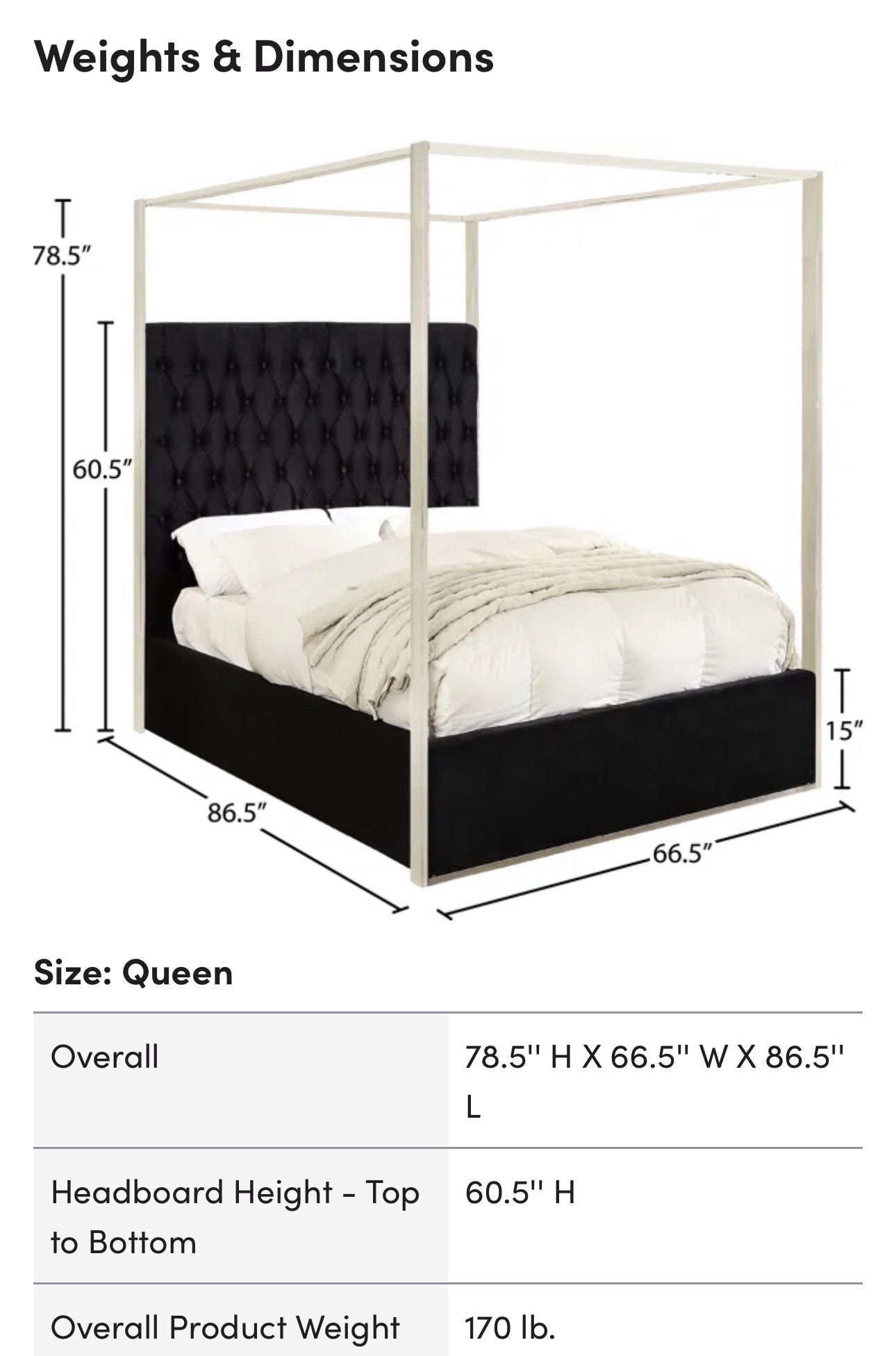 Beautiful Black Velvet Modern Canopy Bed