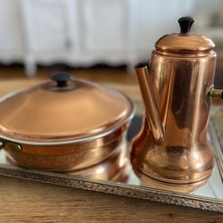 Vintage Copper Kettle & Frying Pan  Farmhouse Kitchen 
