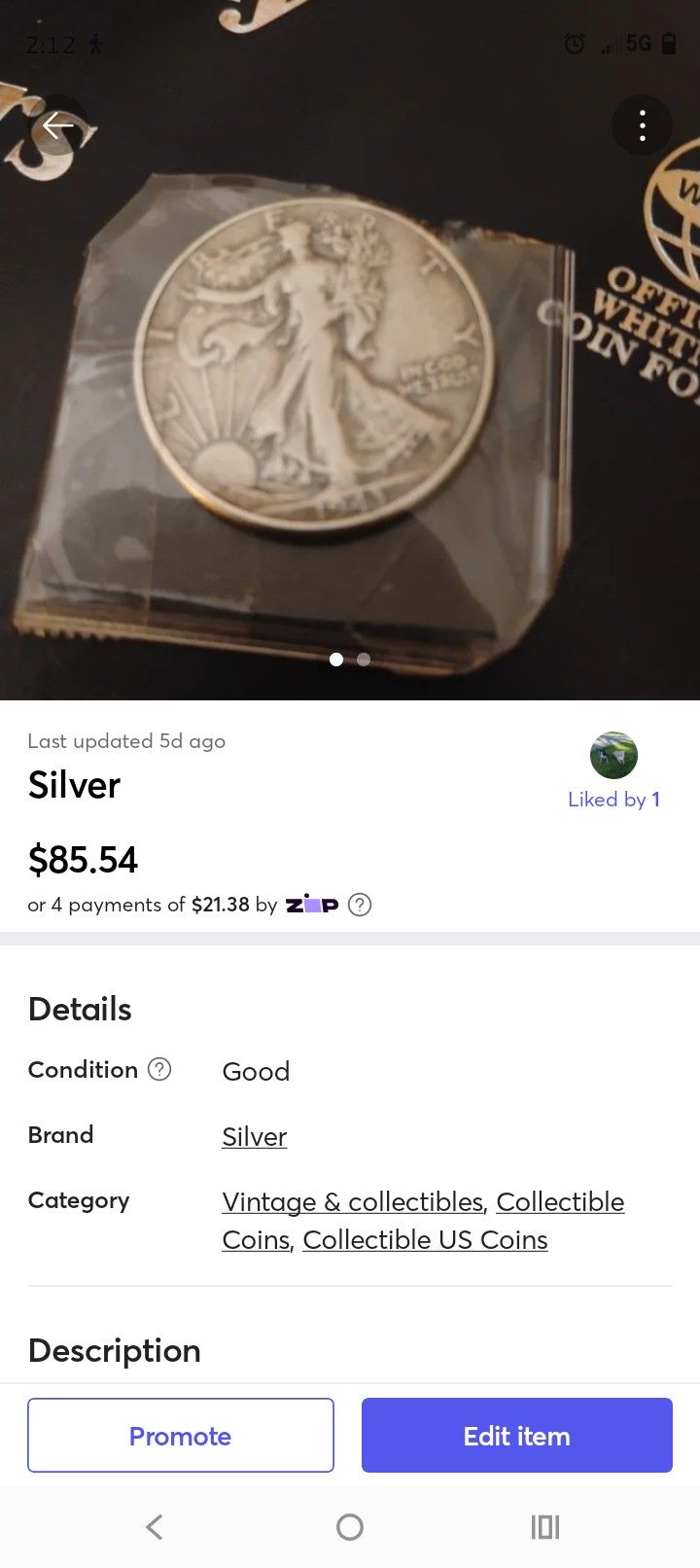 Walking Liberty Half Dollar Silver US Coin. Key Date. Great Condition