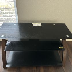 TV Stand 3 Tier Black Glass 