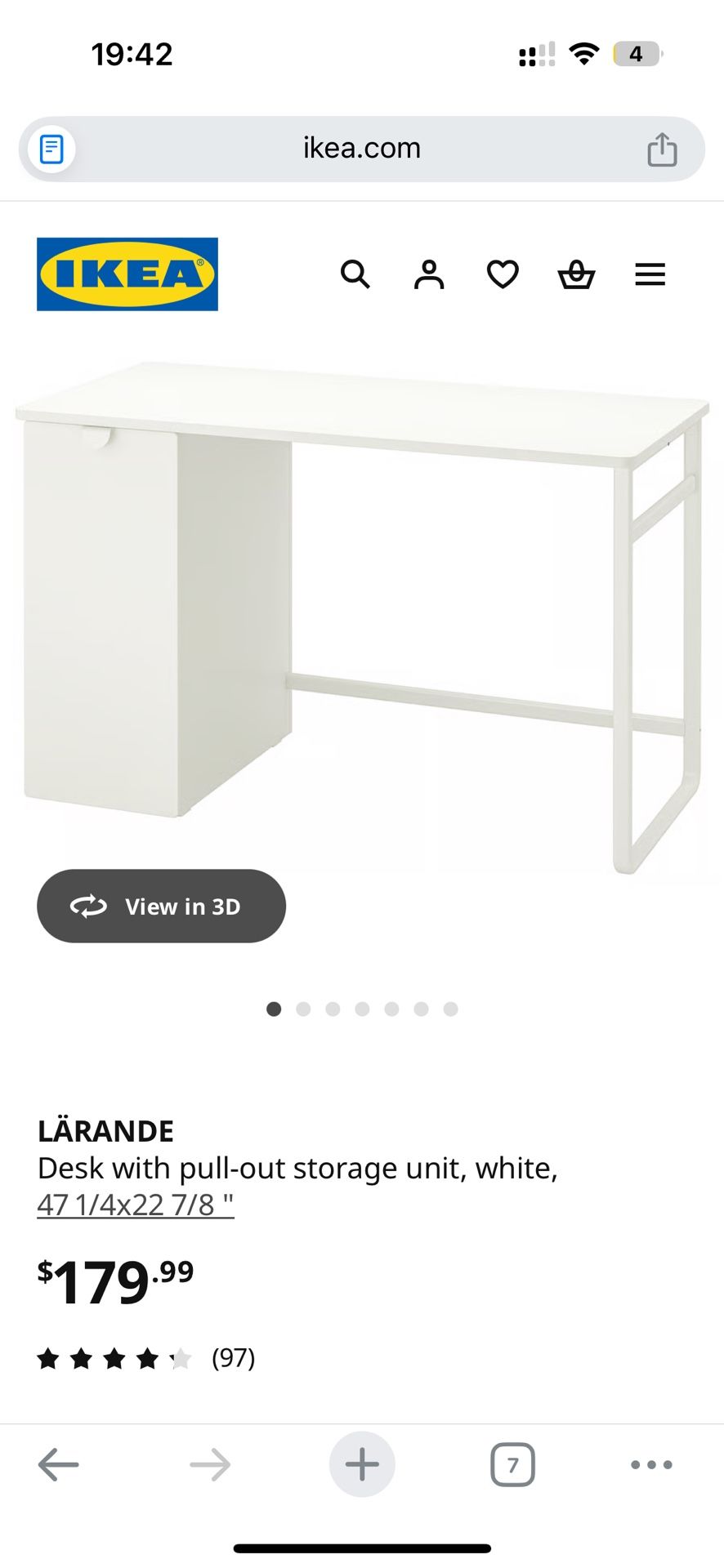 IKEA LÅRANDE Desk with Pull-Out Storage – White