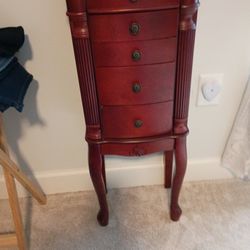 Solid Oak Wood Jewelry Cabinet....35" Tall...14" Wide