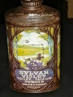 Antique 1910 Armour Sylvan Violet Talcum Powder Tin Art Nouveau Litho Chicago