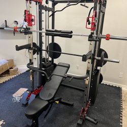 Smith Machine 200 | Adjustable Bench | 245lb Cast Iron Olympic Weights | 7ft Olympic Bar | Fitness | Gym Equipment | FREE DELIVERY 🚚