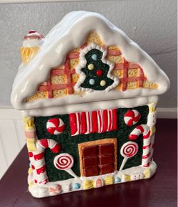 Ceramic gingerbread house cookie jar