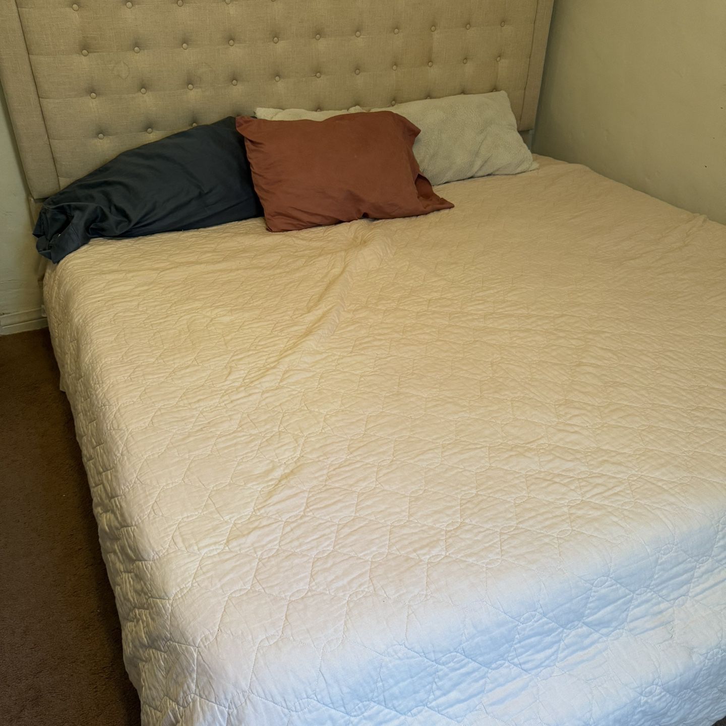 King Upholstered Bed Frame & Matress & Slats