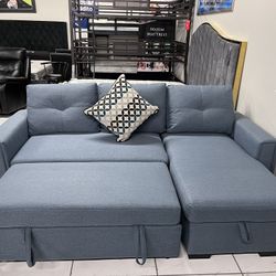 Sleeper Sectional With Storage Chaise 💙 Blue Color 