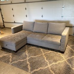Gray Sectional Couch w/ Storage Chaise – Clean & Comfortable