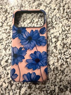 Pink Floral iPhone 17 pro max Case Blue Flowers