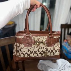 Coach Beige/Brown Signature Canvas and Leather Satchel