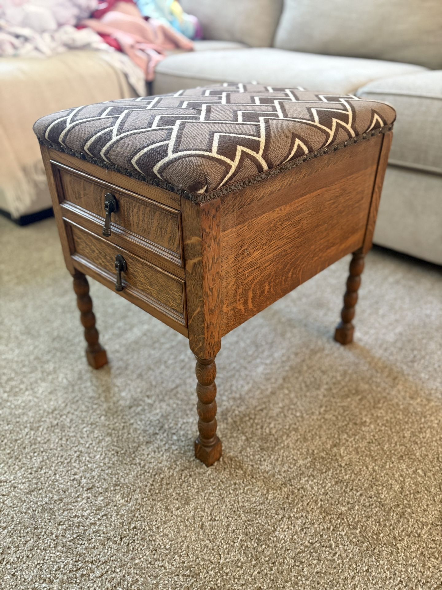 Antique Fabric End Table