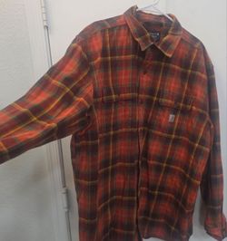 Carhartt Loose Fit Heavyweight Flannel Plaid Shirt - Burnt Sienna Orange - Mens 2XL