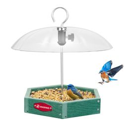 Kingsyard Platform Bird Feeder For Outdoor Hanging - Rugged Recycled Plastic Wild Bird Feeding Station With Adjustable Dome