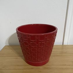 Trendspot 9 in. Tall Red Cubelinx Ceramic Planter