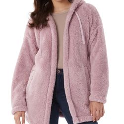 32 Degrees Women's Fleece Hooded Open Cardigan Crepe Pink XXL New With Tags