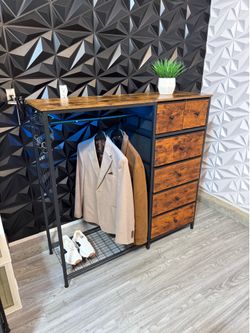 6 Drawer Dresser With Hanging Rack, Power Outlet and RGB Lights