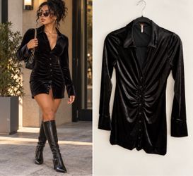 Free People Shayla Black Velvet Ruched Mini Dress XS