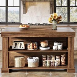 JW1218AB Bar Table, 55-Inch Counter Height Pub Table with Storage Shelves, High Top Kitchen Dining T
