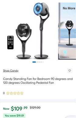 Candy Standing Fan for Bedroom 90 degrees and 120 degrees Oscillating Pedestal Fan