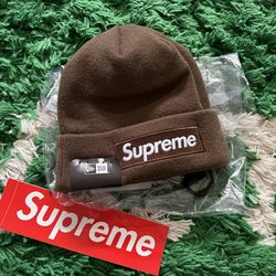 Supreme Box Logo new era beanie brown