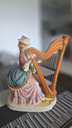 Victorian decorative figure with harp - vintage porcelain